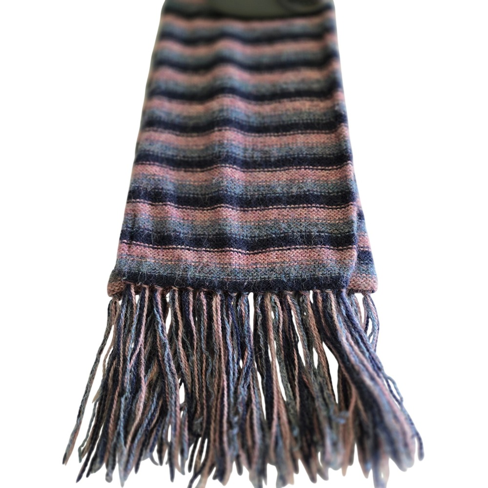 ML Kessler Womens Scarf Navy Pink Striped 100% Baby Alpaca Made In Peru Fringe